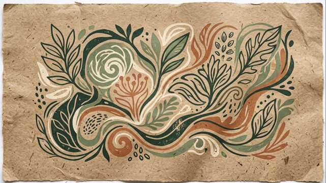 Abstract floral pattern illustration on textured vintage paper background botanical texture organic artistic nature