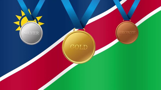 Namibia Flag Waving with Gold Silver and Bronze Sports Medals