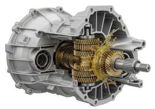 Car differential gear mechanism cutaway illustration isolated on white background