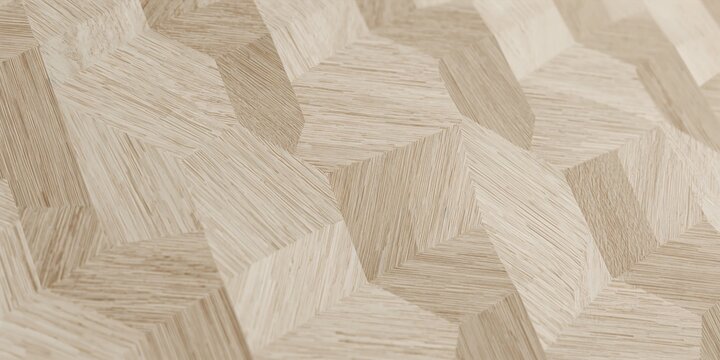Abstract chevron parquet wood floor pattern in light beige tones with geometric herringbone interior material