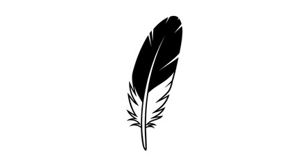 Black feather silhouette on white background. © Bakso