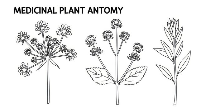 Medicinal plant anatomy illustration.