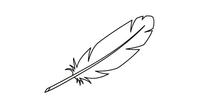 Simple black line art feather illustration.