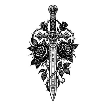 Ornate Sword with Roses and Thorns