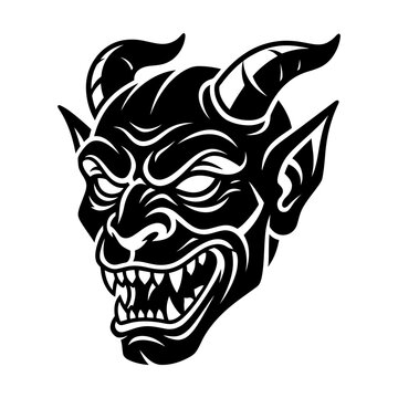 Scary Demon Head Tattoo Design Isolated