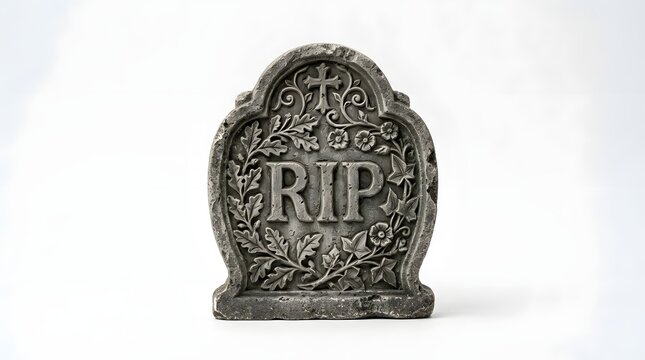 Vintage style rip stone tombstone against a plain white background with tombstone