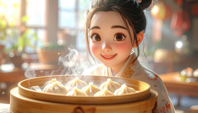 Girl steaming food