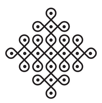 twisted rangoli or Kolam design isolated on white background is in seamless pattern