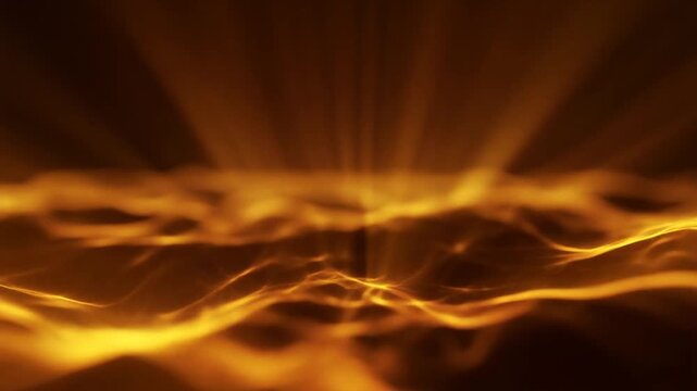 Warm heat shimmer distorts and ripples through space, bending light continuously under amber backlighting against deep black, creating atmospheric cinematic motion and copy space.