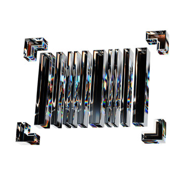 3d glass line barcode icon with dispersion effect, 3d render, transparent background.