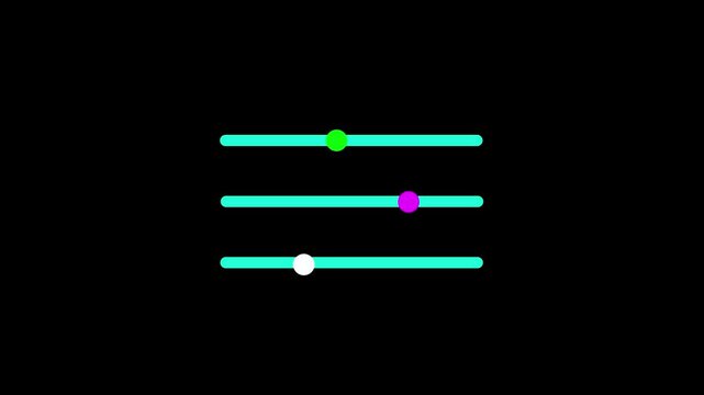 Slider  audio control settings icon for adjustable digital interface on black background.4k video