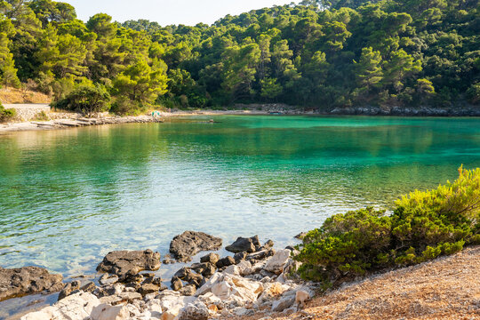 Soline Channel connecting Veliko Jezero in Mljet National Park with the Adriatic Sea on Mljet Island Croatia. Unique coastal landscape where saltwater lake meets the open sea.