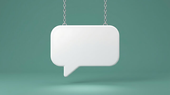 3d rendering of a white speech bubble hanging from chains