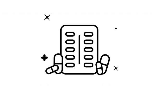 Tablet and pill blister pack icon animation with line art medicine doses ideal for medical websites, educational materials, and pharmaceutical presentations.