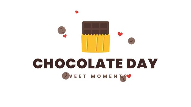 Animated greeting card for chocolate day with candy bar and hearts