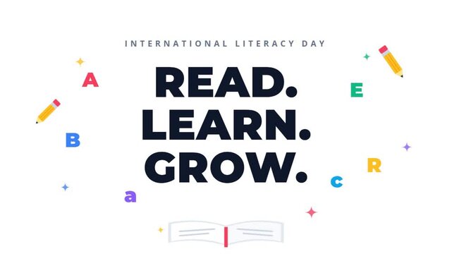 Animated Literacy Day Concept Featuring Educational Text and Icons