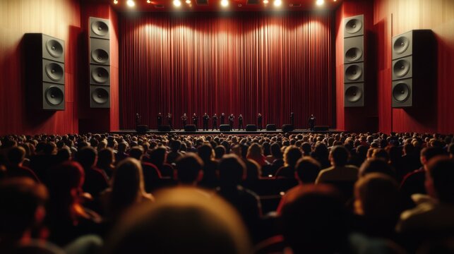 Live concert performance in grand theater with enthusiastic audience