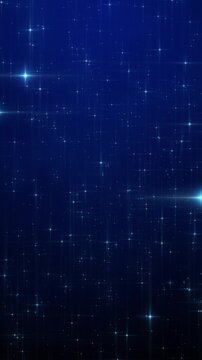 光線の長い星がきれいに輝く星空　高速前進　ループ　縦長