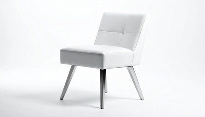 Fototapeta premium A modern, white leather chair with metallic legs, isolated on a white background
