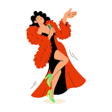 Glamorous drag performer posing confidently in a dramatic feathered costume.