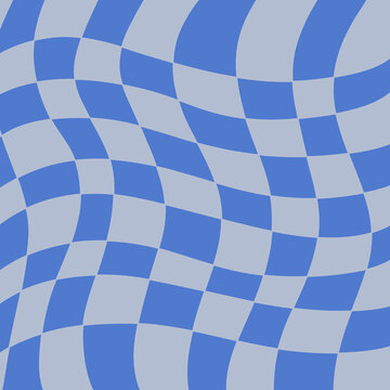 Light blue wavy checkerboard pattern background, distorted grid vector illustration