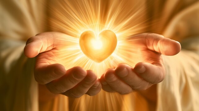 Jesus Christ holds a glowing heart in his hands during a moment of spiritual significance