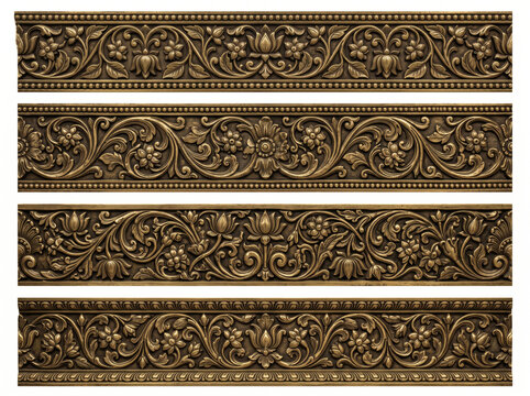Traditional carved floral architectural borders with dense scrollwork, foliage, and compact botanical relief