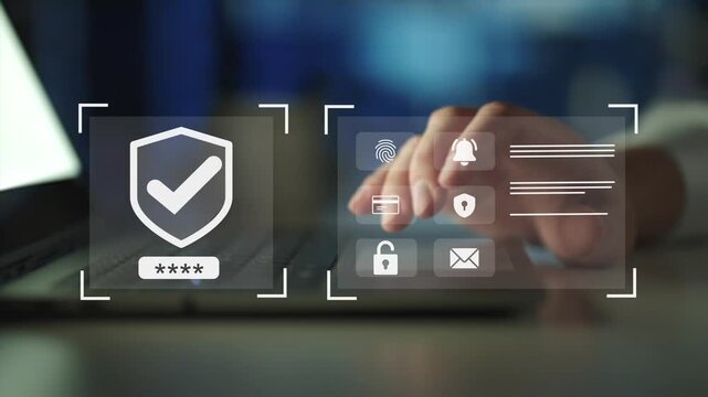Data privacy settings and cyber protection configuration on a digital interface. personal authentication, user verification, and information safety. 