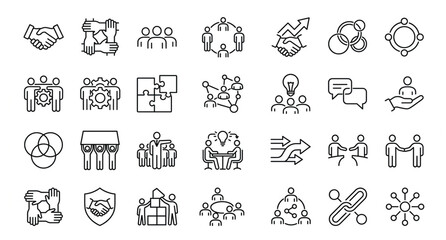 Teamwork and Collaboration Outline Icon Set with Partnership Cooperation Unity and Business Connection Vector © Foysal