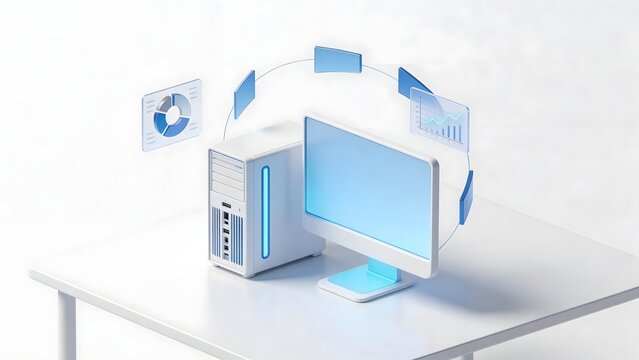 Computer setup with data visualizations