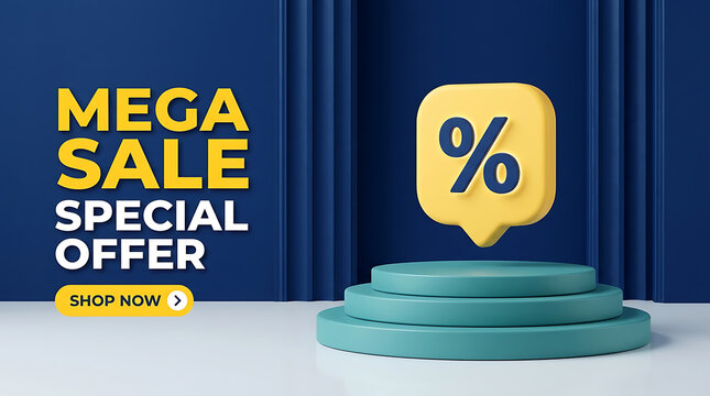 Mega sale special offer banner with percentage sign