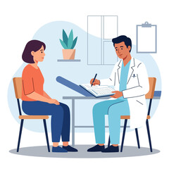 Obraz premium Doctor and patient in consultation at clinic, modern flat illustration style