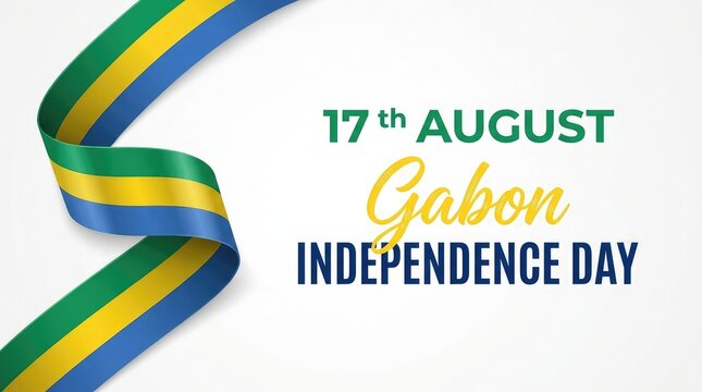 17th August Gabon Independence Day elegant wavy ribbon banner