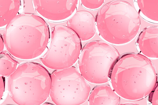Abstract pink transparent bubbles with tiny air particles, symbolizing hydration, skincare and beauty. Soft cosmetic texture background for facial care, serum, moisturizing and wellness concepts.