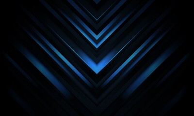 Obraz premium Abstract dark background with glowing blue v shaped light streaks converging in the center, abstract