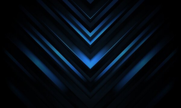 Abstract dark background with glowing blue v shaped light streaks converging in the center, abstract