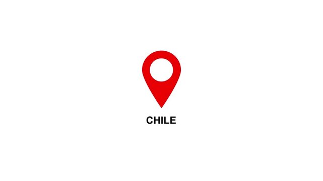 Red location pin icon with white circle and text on CHILE white background map marker navigation. Location or map pin icon symbol set. Location pointer.