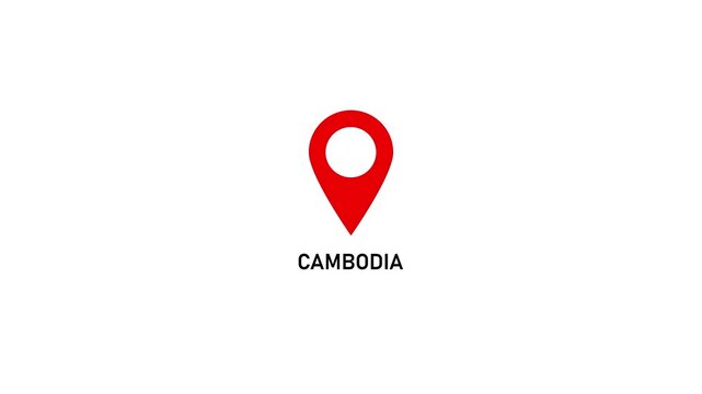 Red location pin icon with white circle and text COMBODIA on white background map marker navigation. Location or map pin icon symbol set. Location pointer.