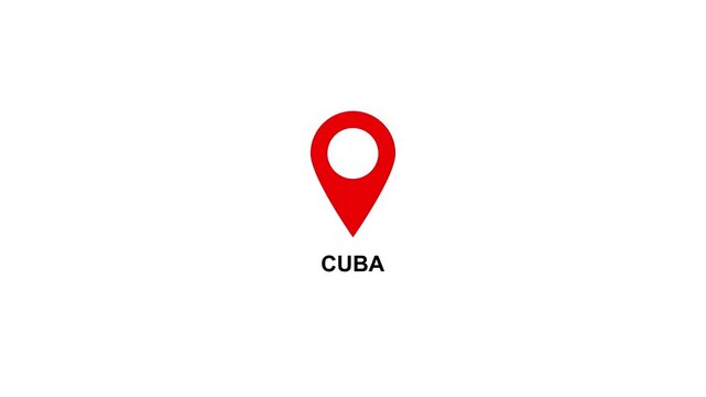 Red location pin icon with white circle and text on CUBA white background map marker navigation. Location or map pin icon symbol set. Location pointer.