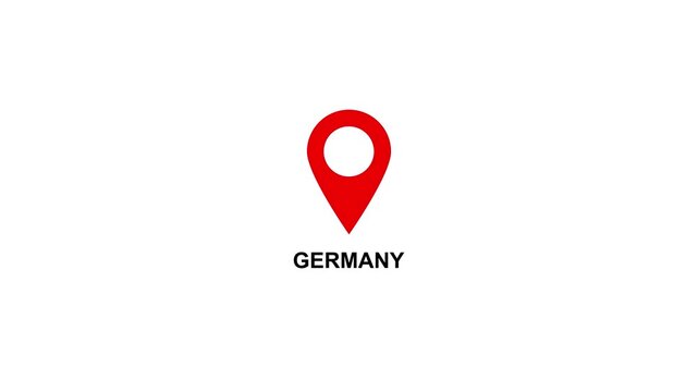 Red location pin icon with white circle and text on GERMANY white background map marker navigation. Location or map pin icon symbol set. Location pointer.