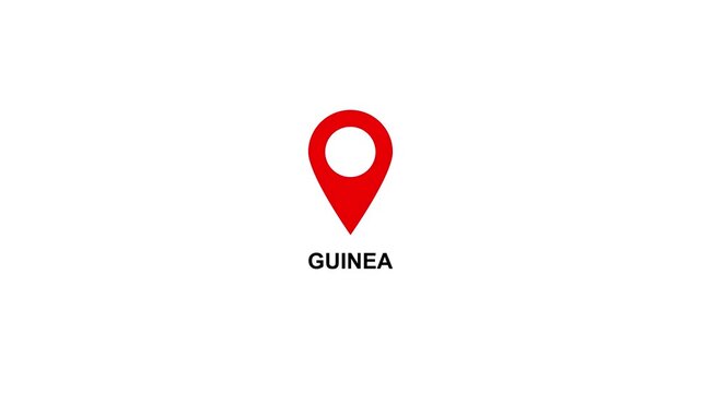 Red location pin icon with white circle and text on GUINEA white background map marker navigation. Location or map pin icon symbol set. Location pointer.