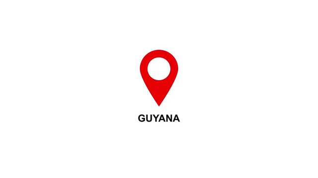 Red location pin icon with white circle and text on GUYANA white background map marker navigation. Location or map pin icon symbol set. Location pointer.