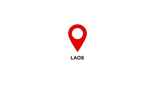 Red location pin icon with white circle and text on LAOS white background map marker navigation. Location or map pin icon symbol set. Location pointer.