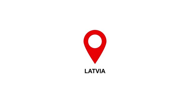 Red location pin icon with white circle and text on LATVIA white background map marker navigation. Location or map pin icon symbol set. Location pointer.