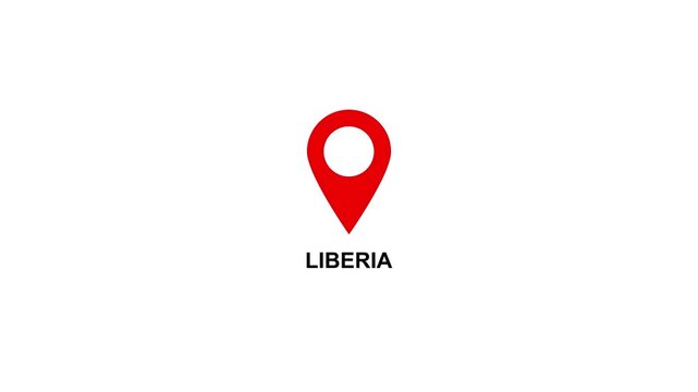 Red location pin icon with white circle and text on  LIBERIA white background map marker navigation. Location or map pin icon symbol set. Location pointer.