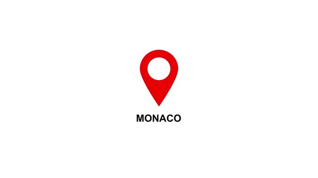 Red location pin icon with white circle and text on MONACO white background map marker navigation. Location or map pin icon symbol set. Location pointer.