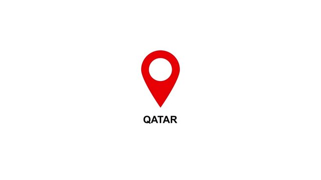 Red location pin icon with white circle and text on QATAR white background map marker navigation. Location or map pin icon symbol set. Location pointer.