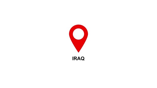 Red location pin icon with white circle and text on  IRAQ white background map marker navigation. Location or map pin icon symbol set. Location pointer.