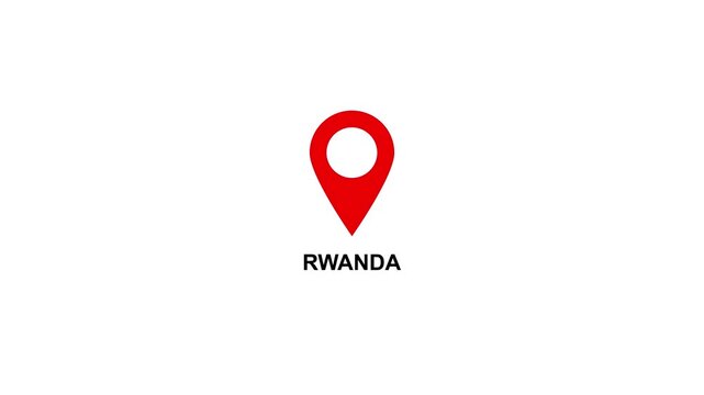 Red location pin icon with white circle and text on RWANDA white background map marker navigation. Location or map pin icon symbol set. Location pointer.