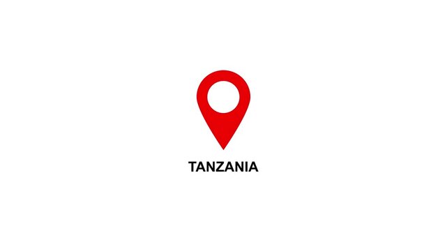 Red location pin icon with white circle and text on TANZANIA white background map marker navigation. Location or map pin icon symbol set. Location pointer.